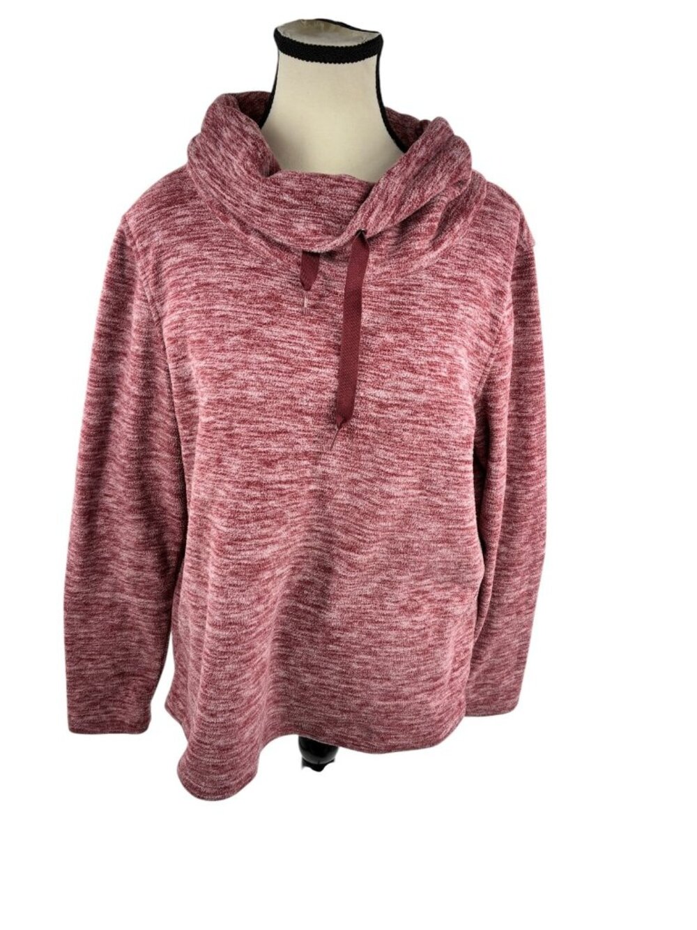 Bass Womens Red Heather Pullover Cowl Neck Drawstring Sweater Size L
